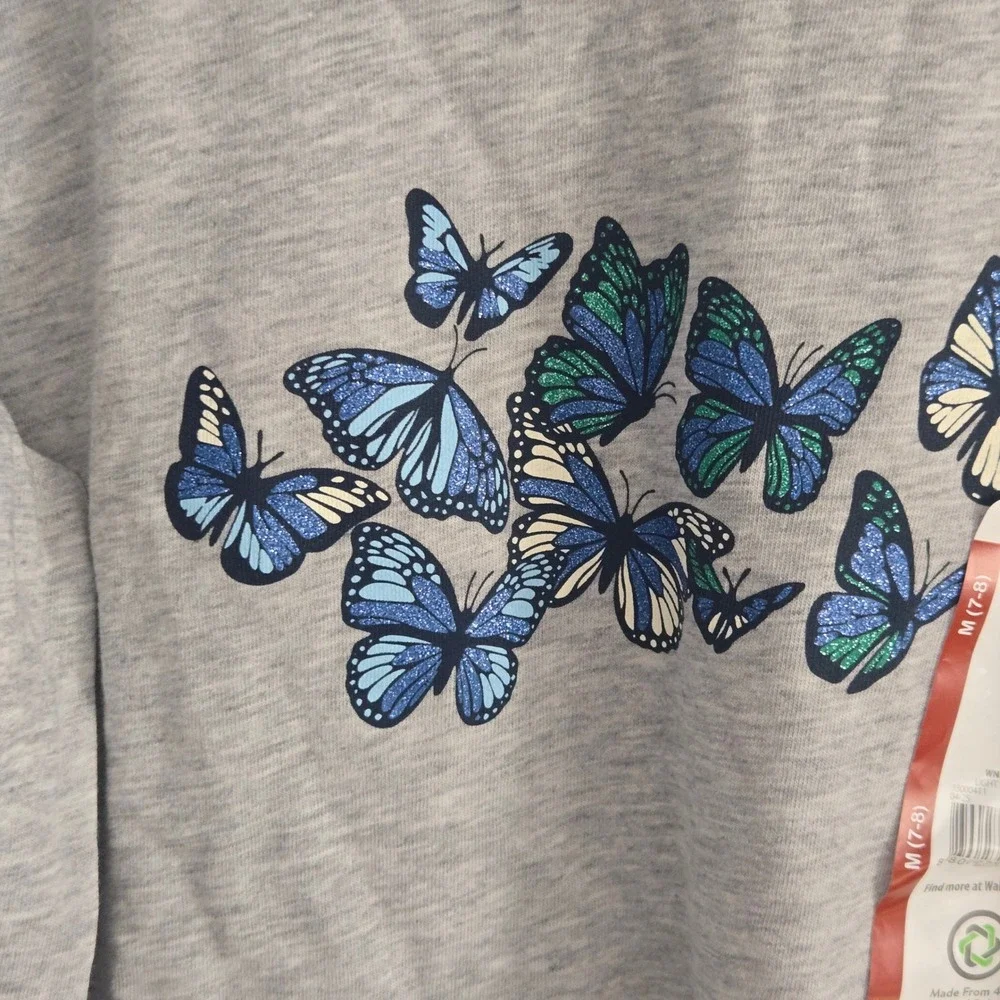 Wonder Nation Girls Gray Butterfly Graphic Long Sleeve T-Shirt Size‎ M 7-8 NWT